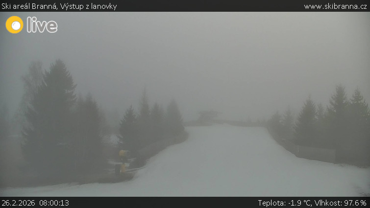 Ski areál Branná - Výstup z lanovky - 26.2.2026 v 08:00
