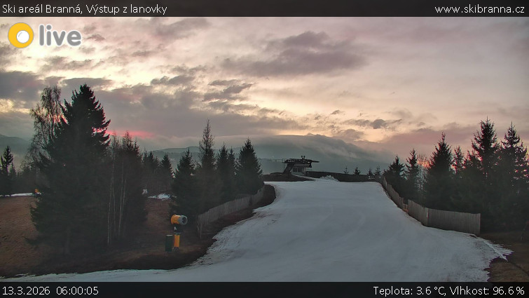 Ski areál Branná - Výstup z lanovky - 13.3.2026 v 06:00