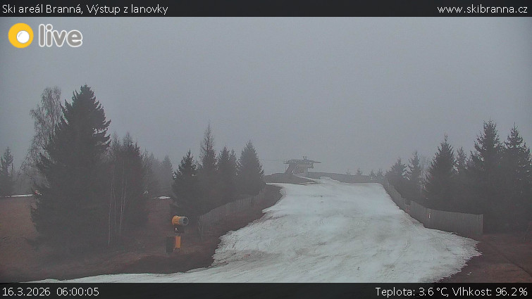 Ski areál Branná - Výstup z lanovky - 16.3.2026 v 06:00