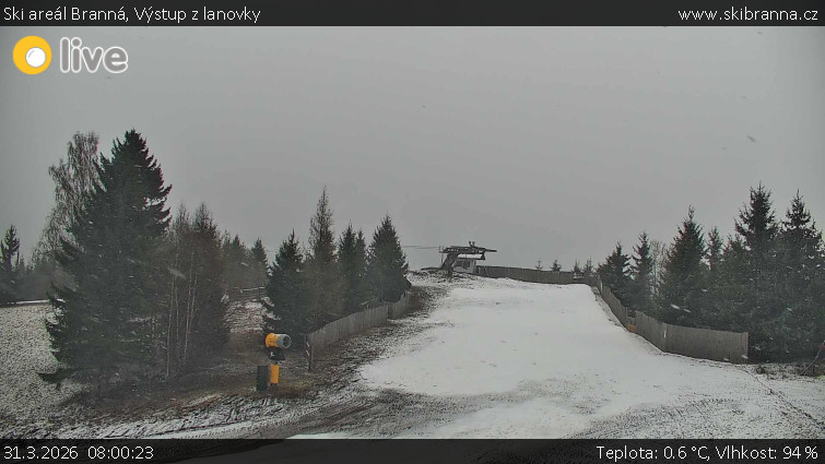 Ski areál Branná - Výstup z lanovky - 31.3.2026 v 08:00