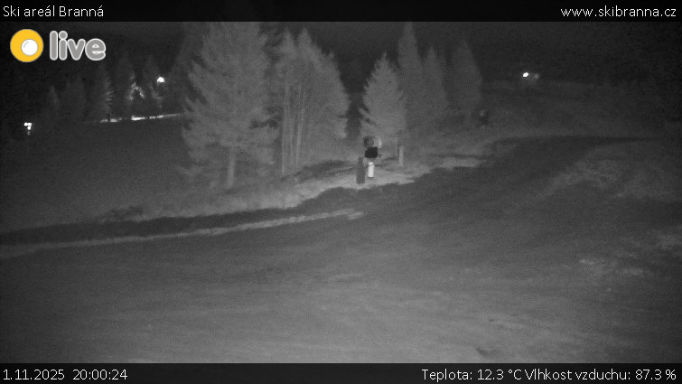 Ski areál Branná - Ski Branná - horní kamera - 1.11.2025 v 20:00 Ski areál Branná - Ski Branná - horní kamera - 1.11.2025 v 20:00