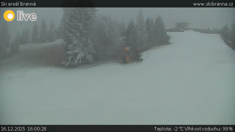 Ski areál Branná - Ski Branná - horní kamera - 16.12.2025 v 16:00