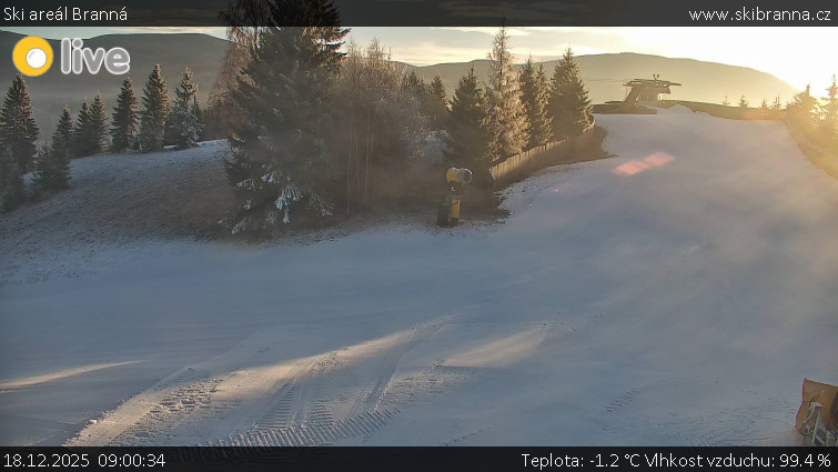 Ski areál Branná - Ski Branná - horní kamera - 18.12.2025 v 09:00