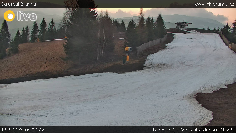 Ski areál Branná - Ski Branná - horní kamera - 18.3.2026 v 06:00