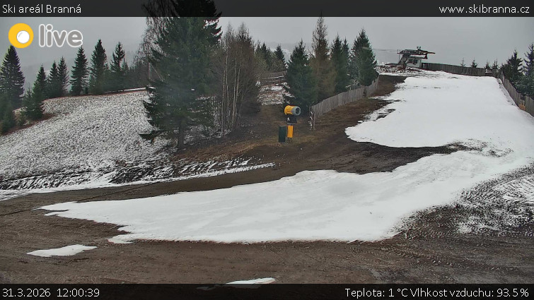 Ski areál Branná - Ski Branná - horní kamera - 31.3.2026 v 12:00