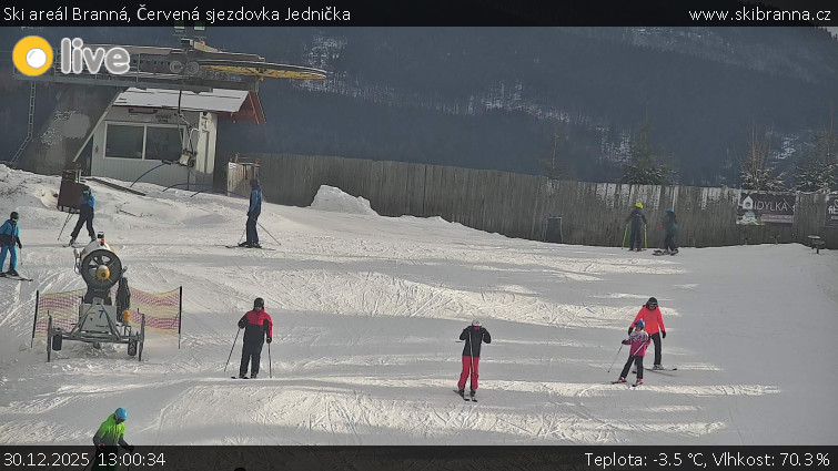 Ski areál Branná - Červená sjezdovka Jednička - 30.12.2025 v 13:00