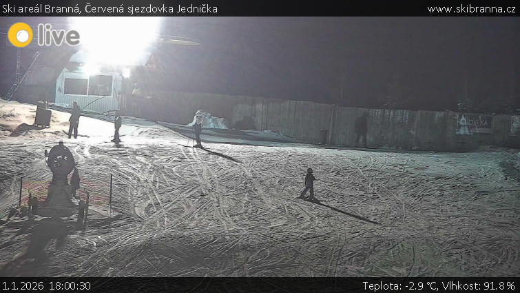 Ski areál Branná - Červená sjezdovka Jednička - 1.1.2026 v 18:00