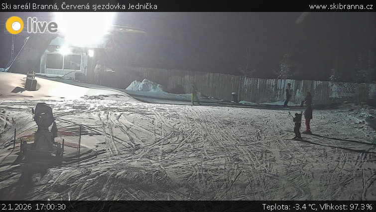 Ski areál Branná - Červená sjezdovka Jednička - 2.1.2026 v 17:00