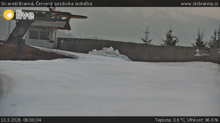 Ski areál Branná - Červená sjezdovka Jednička - 13.3.2026 v 06:00