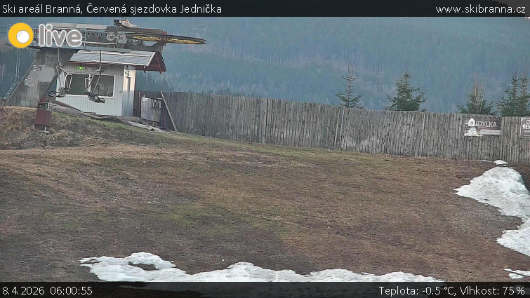 Ski areál Branná - Červená sjezdovka Jednička - 8.4.2026 v 06:00