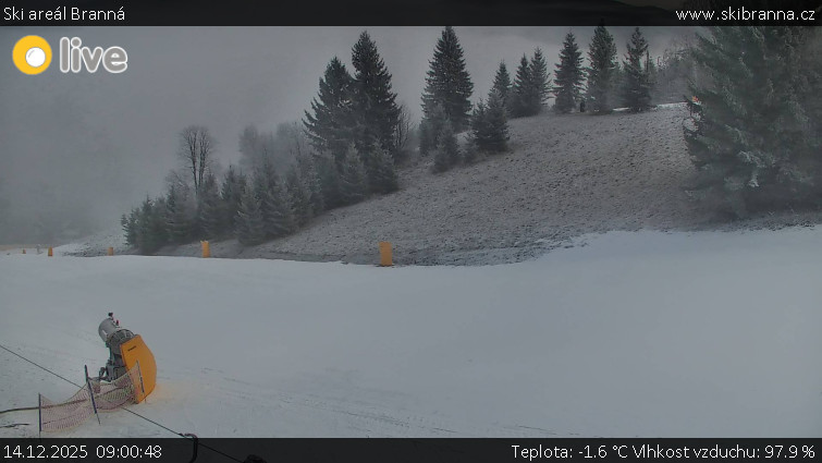 Ski areál Branná - Ski Branná - horní kamera - 14.12.2025 v 09:00