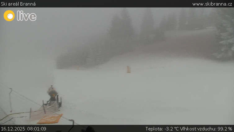 Ski areál Branná - Ski Branná - horní kamera - 16.12.2025 v 08:01