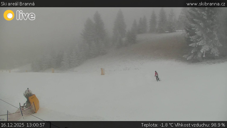 Ski areál Branná - Ski Branná - horní kamera - 16.12.2025 v 13:00