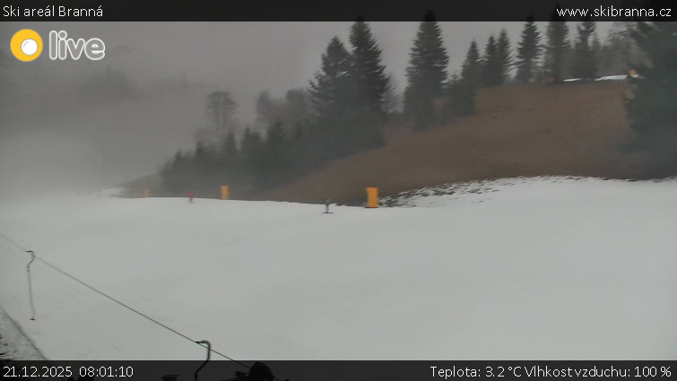 Ski areál Branná - Ski Branná - horní kamera - 21.12.2025 v 08:01