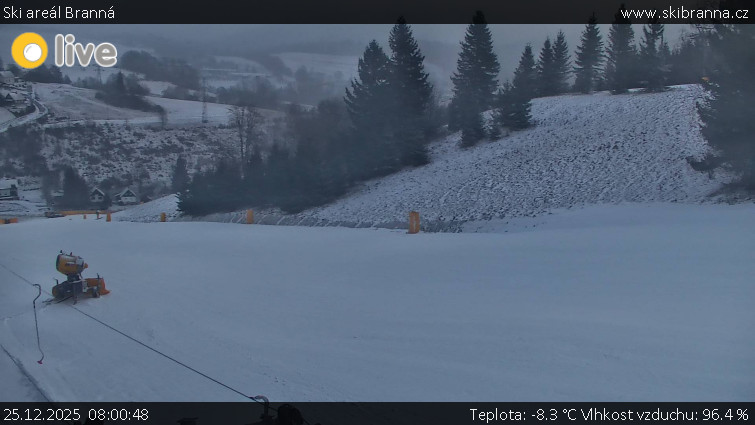 Ski areál Branná - Ski Branná - horní kamera - 25.12.2025 v 08:00