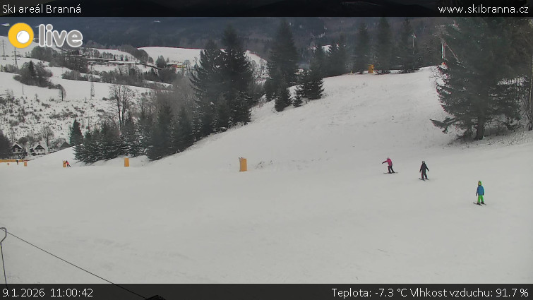 Ski areál Branná - Ski Branná - horní kamera - 9.1.2026 v 11:00