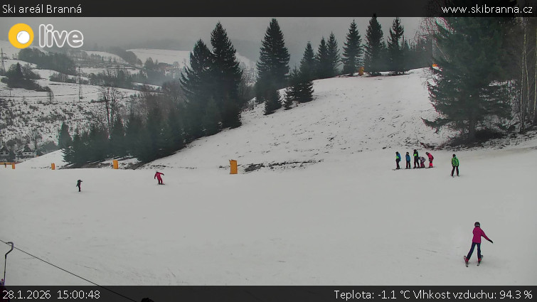 Ski areál Branná - Ski Branná - horní kamera - 28.1.2026 v 15:00