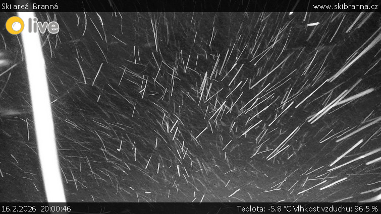 Ski areál Branná - Ski Branná - horní kamera - 16.2.2026 v 20:00