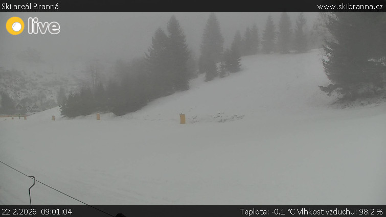Ski areál Branná - Ski Branná - horní kamera - 22.2.2026 v 09:01
