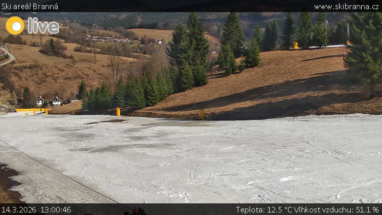 Ski areál Branná - Ski Branná - horní kamera - 14.3.2026 v 13:00