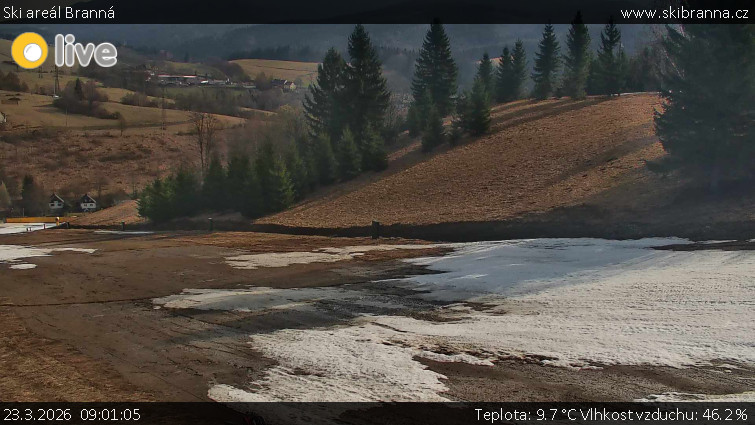 Ski areál Branná - Ski Branná - horní kamera - 23.3.2026 v 09:01