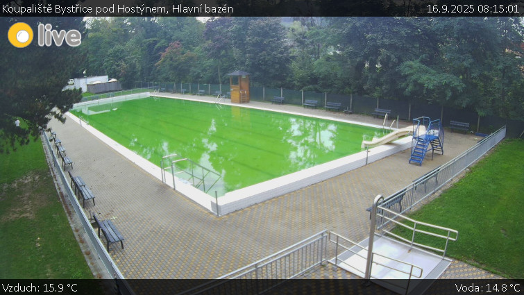 Koupaliště Bystřice pod Hostýnem - Hlavní bazén - 16.9.2025 v 08:15 Koupaliště Bystřice pod Hostýnem - Hlavní bazén - 16.9.2025 v 08:15