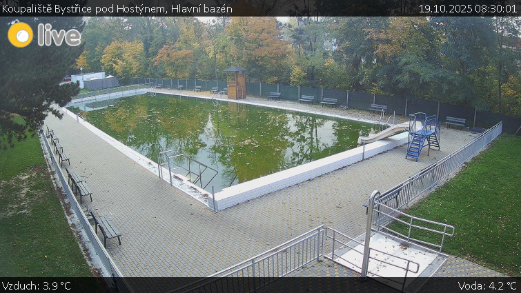 Koupaliště Bystřice pod Hostýnem - Hlavní bazén - 19.10.2025 v 08:30 Koupaliště Bystřice pod Hostýnem - Hlavní bazén - 19.10.2025 v 08:30