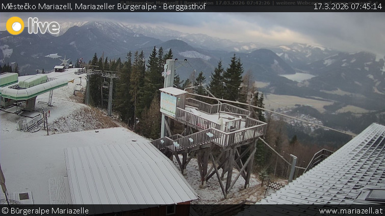 Městečko Mariazell - Mariazeller Bürgeralpe - Berggasthof - 17.3.2026 v 07:45