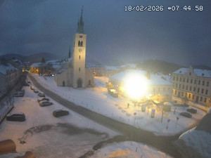 Město Kašperské Hory - Náměstí, koste sv. Markéty - 18.2.2026 v 06:45