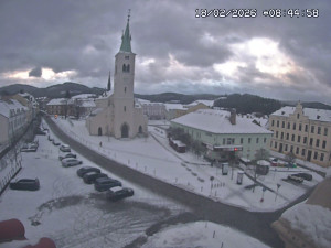 Město Kašperské Hory - Náměstí, koste sv. Markéty - 18.2.2026 v 07:45
