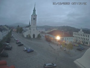 Kašperské Hory Town - Square, Church of St. Margaret - 31.10.2026 v 06:45 Kašperské Hory Town - Square, Church of St. Margaret - 31.10.2026 v 06:45