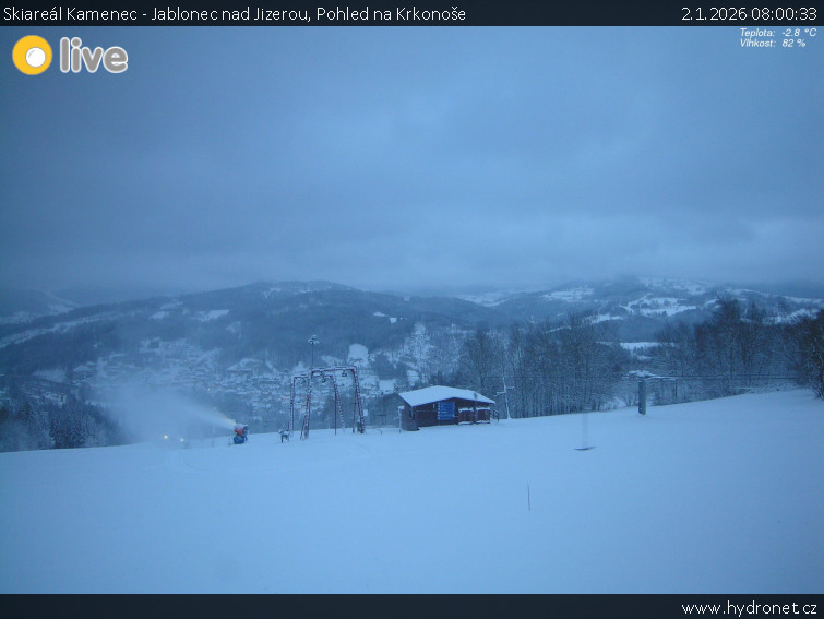 Skiareál Kamenec - Jablonec nad Jizerou - Pohled na Krkonoše - 2.1.2026 v 08:00