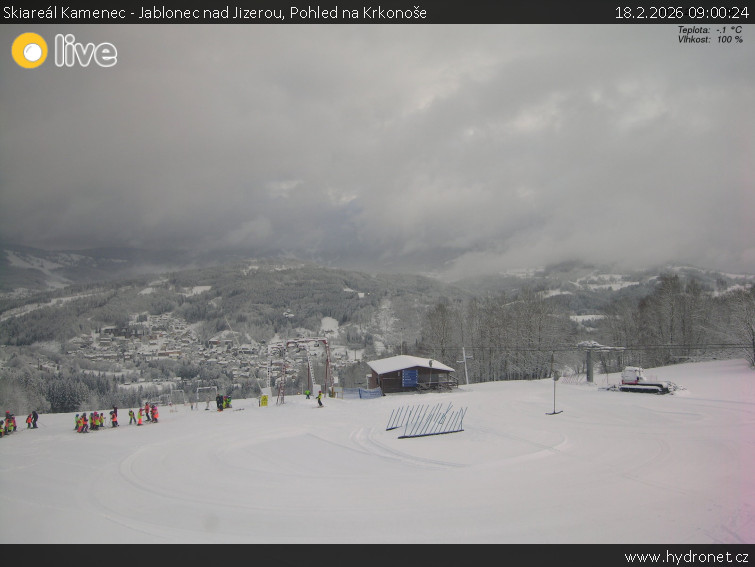 Skiareál Kamenec - Jablonec nad Jizerou - Pohled na Krkonoše - 18.2.2026 v 09:00